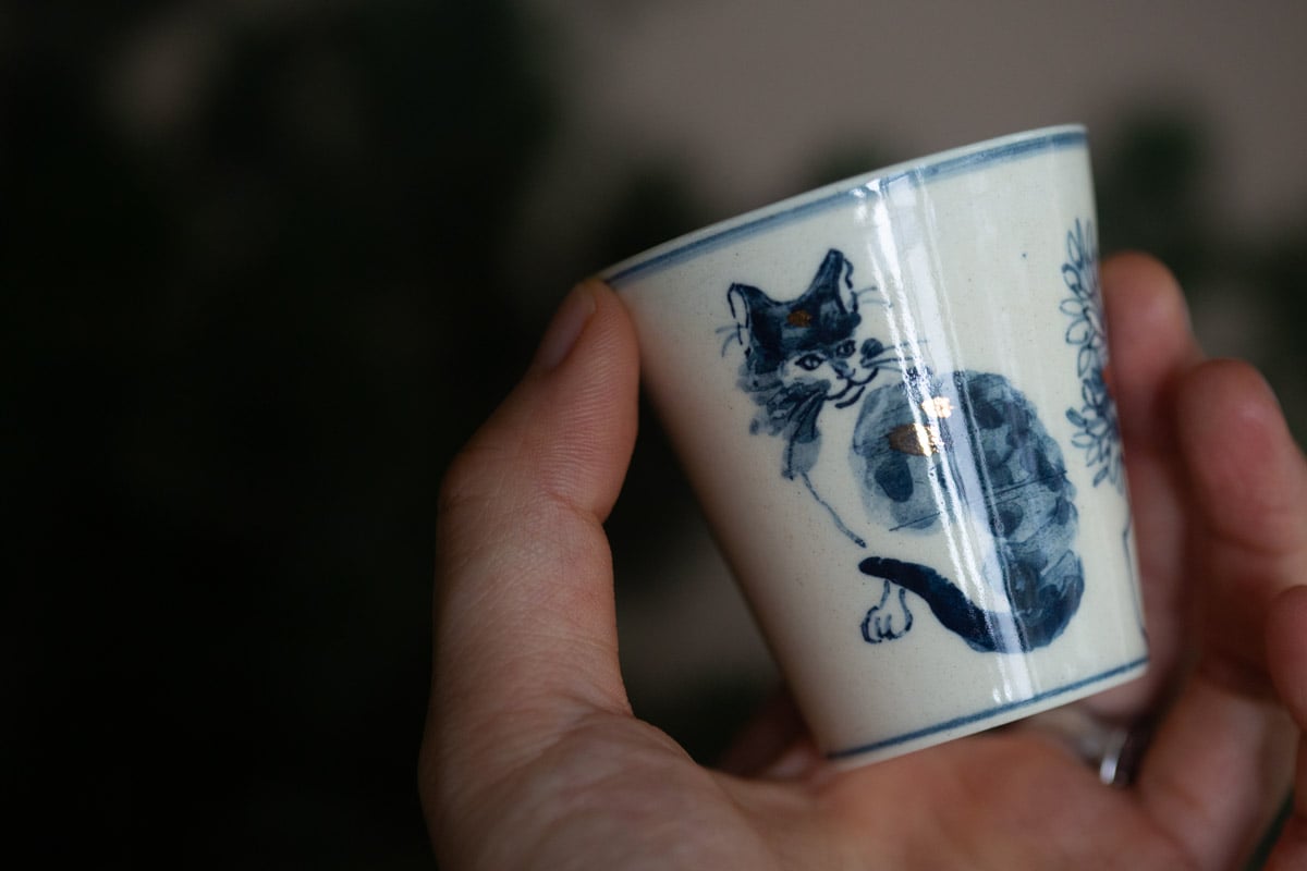 gilded qinghua teacup feline 5 25 12 | BITTERLEAF TEAS