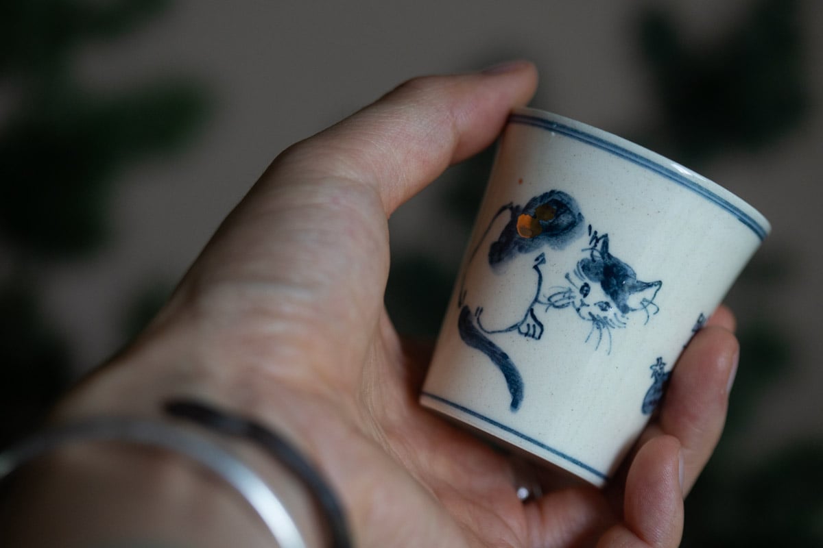 gilded qinghua teacup feline 5 25 18 | BITTERLEAF TEAS