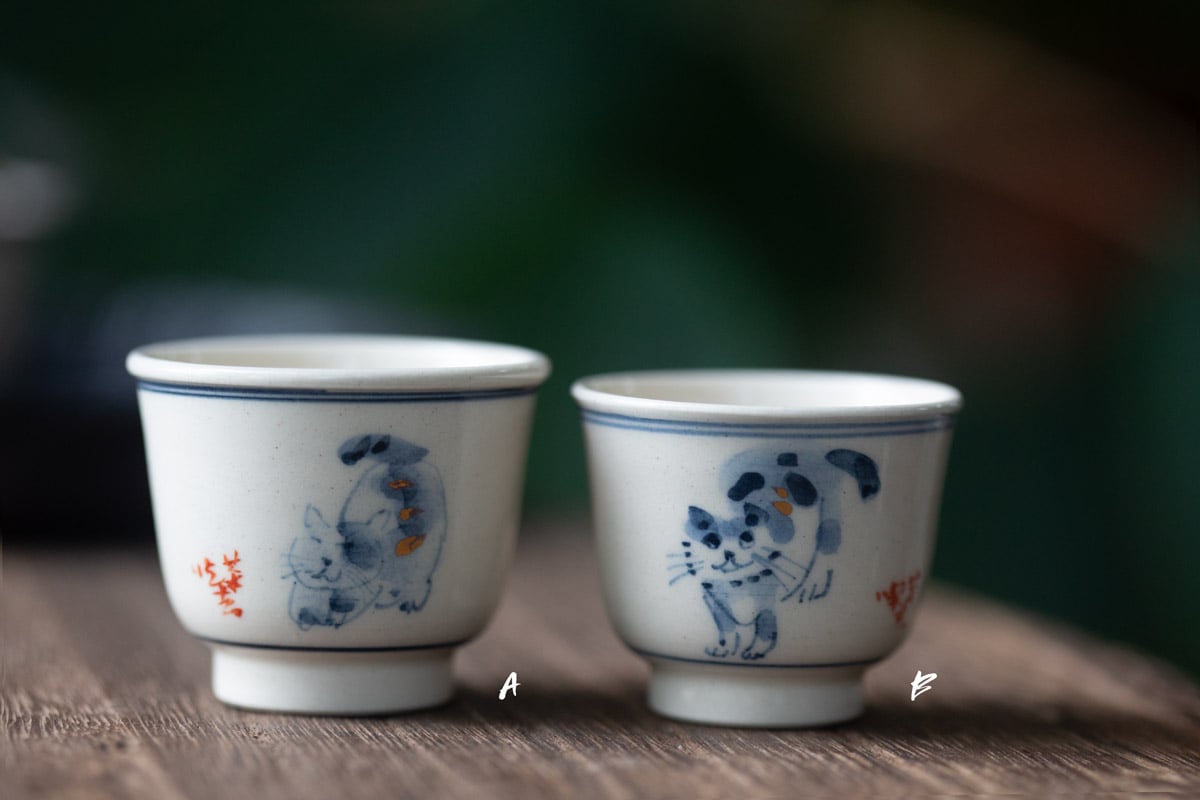 gilded qinghua teacup feline 5 25 7 | BITTERLEAF TEAS