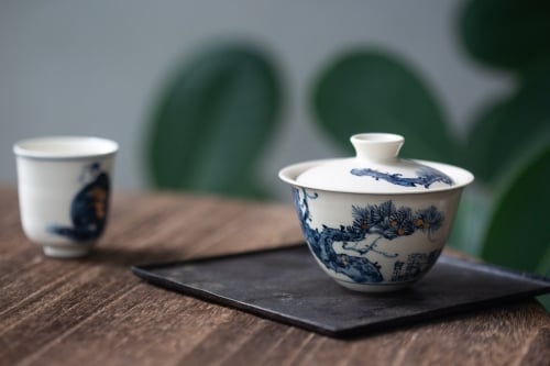 Gilded Qinghua Gaiwan - Little Pine