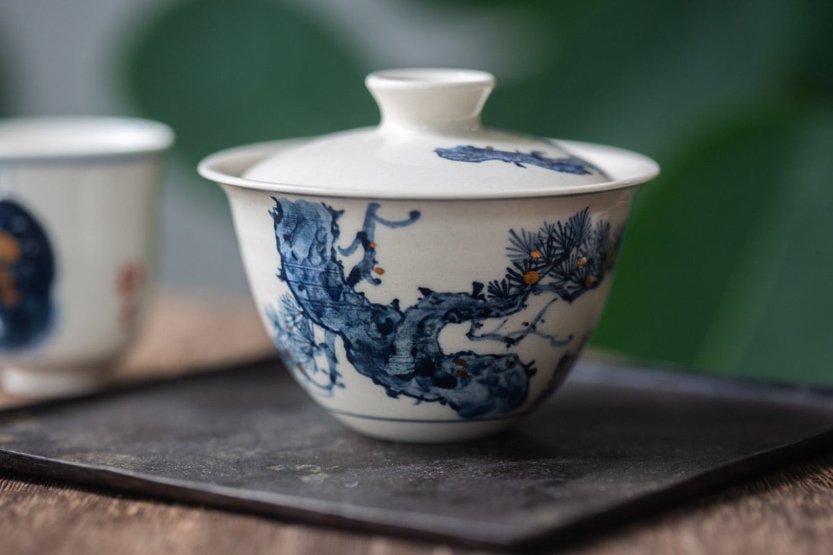 gilded qinghua gaiwan little pine 5 259 | BITTERLEAF TEAS gilded qinghua gaiwan little pine 5 259 | BITTERLEAF TEAS