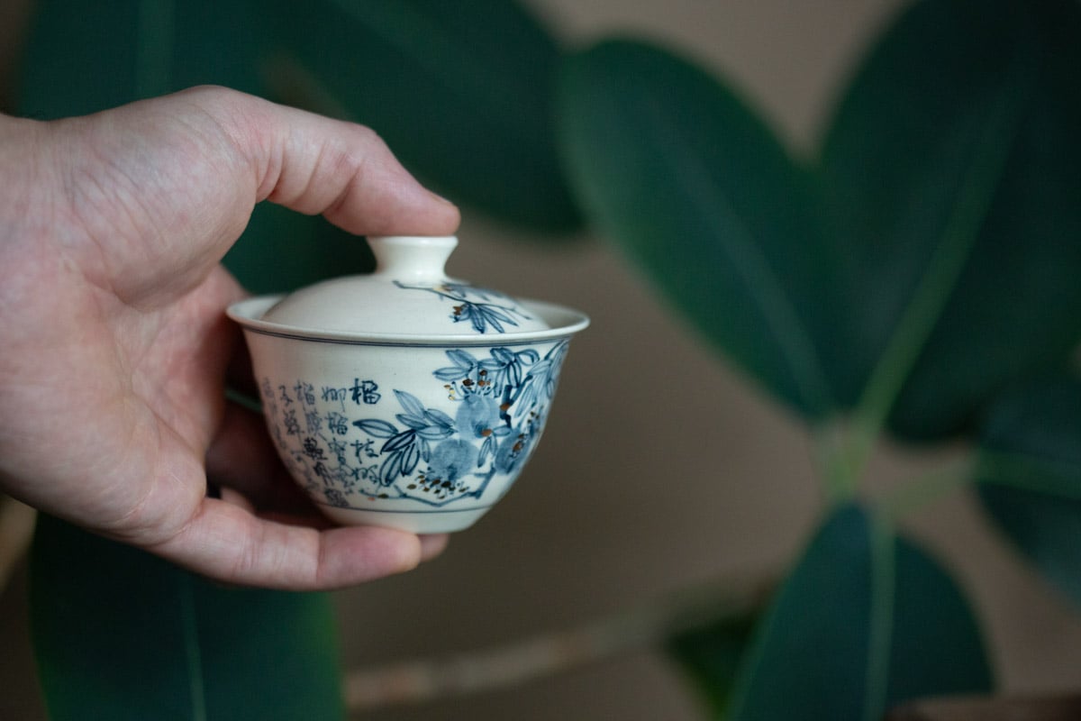 gilded qinghua gaiwan pomegranate 10 | BITTERLEAF TEAS