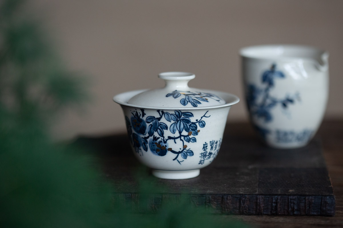 gilded qinghua gaiwan pomegranate 5 25 3 | BITTERLEAF TEAS gilded qinghua gaiwan pomegranate 5 25 3 | BITTERLEAF TEAS