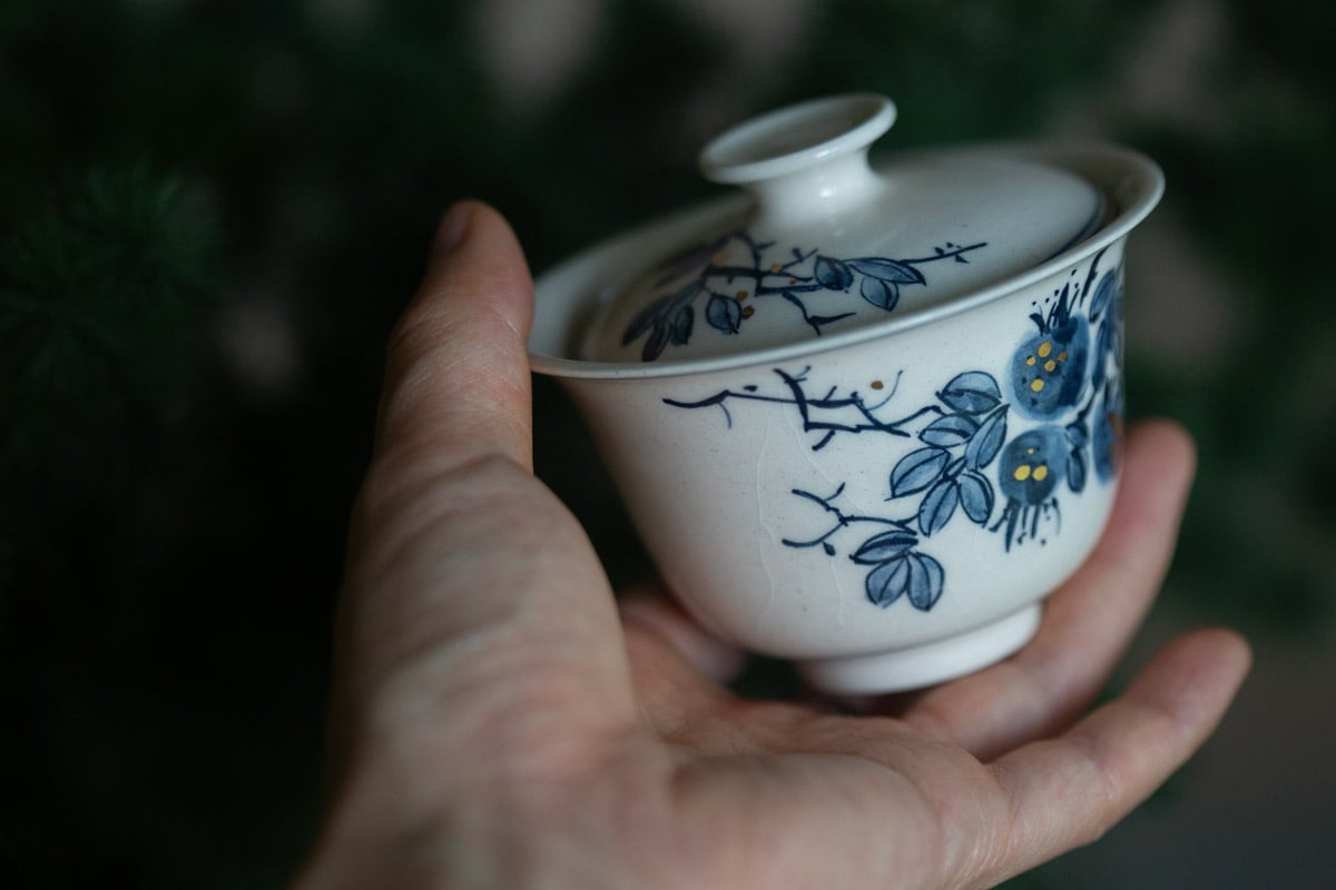 gilded qinghua gaiwan pomegranate 5 25 6 | BITTERLEAF TEAS gilded qinghua gaiwan pomegranate 5 25 6 | BITTERLEAF TEAS