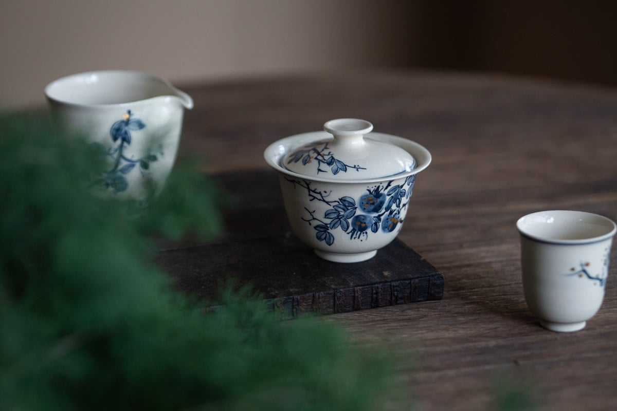 gilded qinghua gaiwan pomegranate 5 25 9 | BITTERLEAF TEAS gilded qinghua gaiwan pomegranate 5 25 9 | BITTERLEAF TEAS