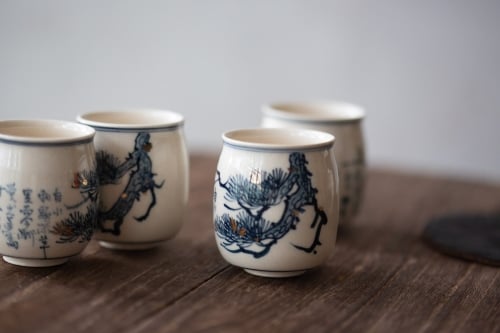 Gilded Qinghua Teacup - Large Pine