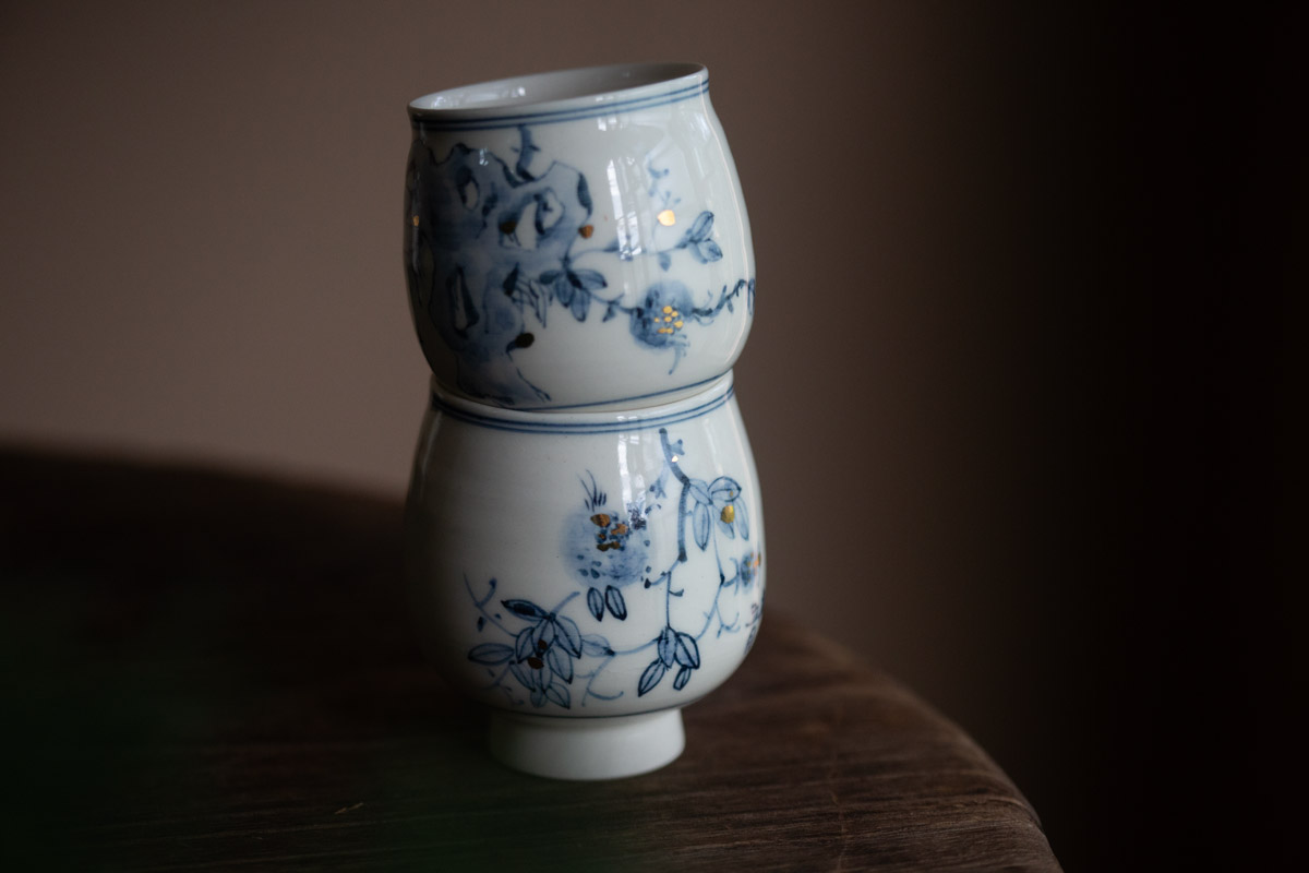 gilded qinghua teacup pomegranate 5 25 13 | BITTERLEAF TEAS