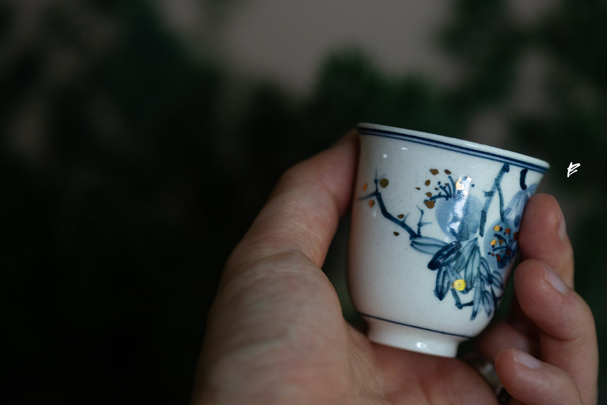 gilded qinghua teacup pomegranate 5 25 2 | BITTERLEAF TEAS