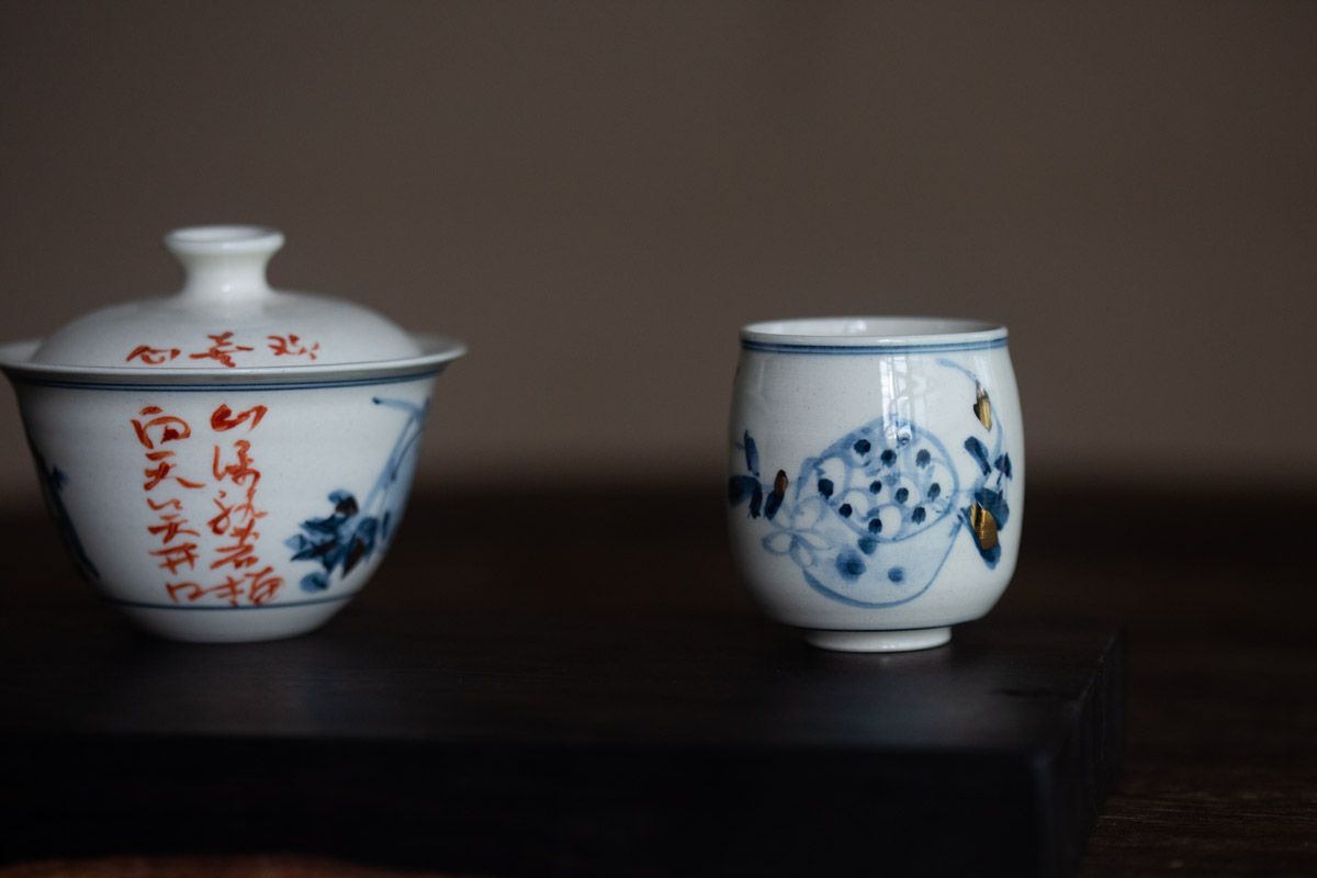 gilded qinghua teacup pomegranate 5 25 4 | BITTERLEAF TEAS