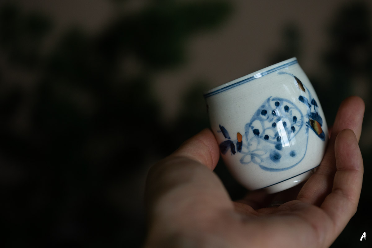 gilded qinghua teacup pomegranate 5 25 5 | BITTERLEAF TEAS
