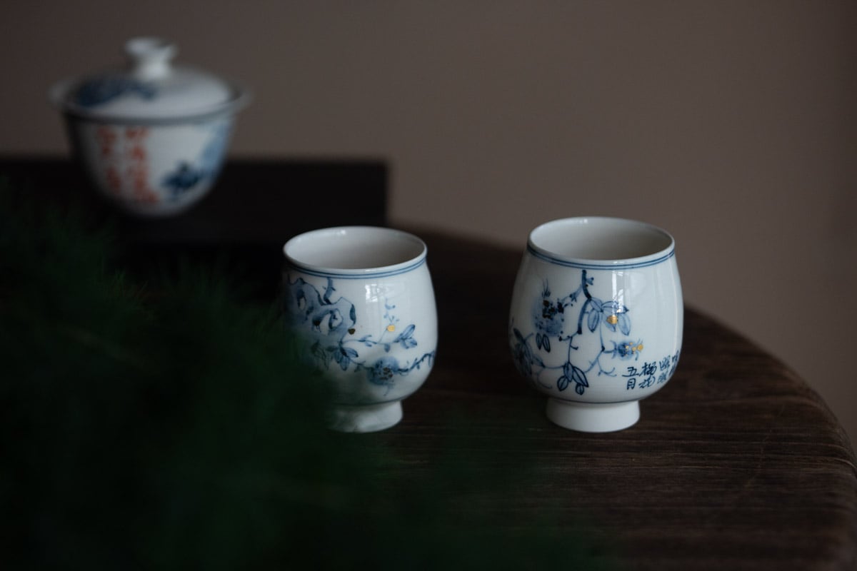 gilded qinghua teacup pomegranate 5 25 6 | BITTERLEAF TEAS