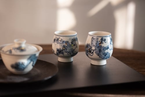 Gilded Qinghua Teacup - Pine