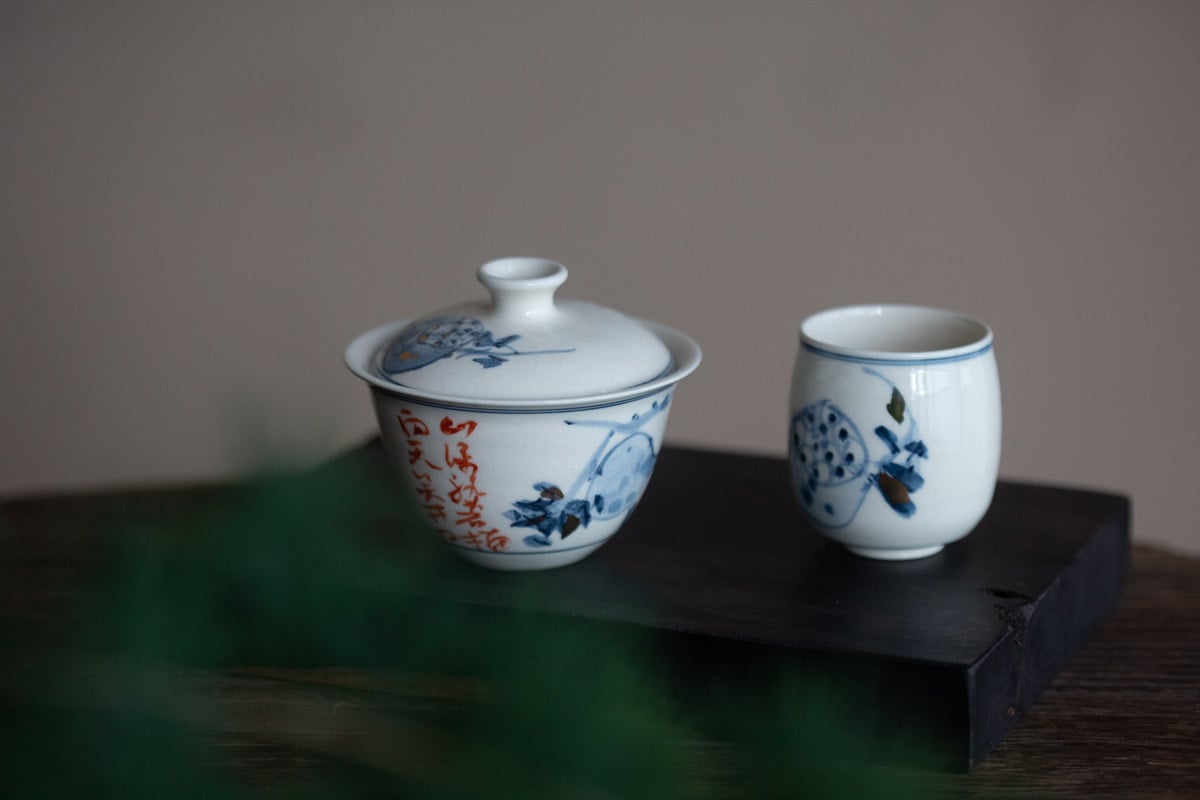 gilded qinghua gaiwan open pomegranate 5 25 11 | BITTERLEAF TEAS