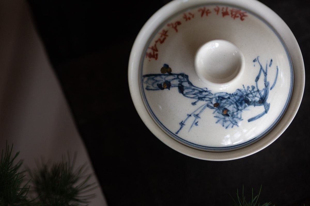 gilded qinghua gaiwan open pomegranate 5 25 2 | BITTERLEAF TEAS