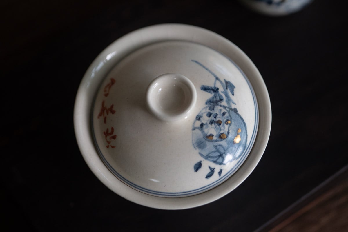 gilded qinghua gaiwan open pomegranate 5 25 8 | BITTERLEAF TEAS