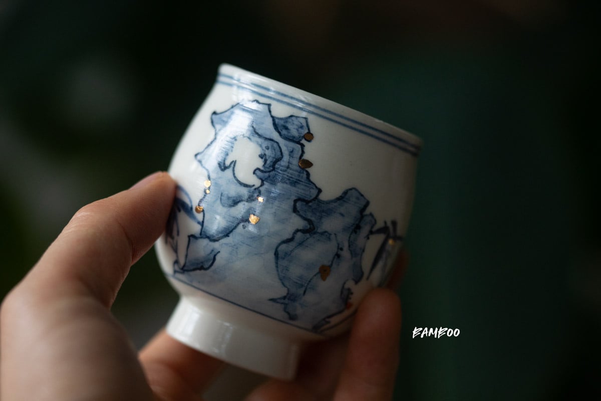gilded qinghua teacup bamboo flower tea 5 25 4 | BITTERLEAF TEAS