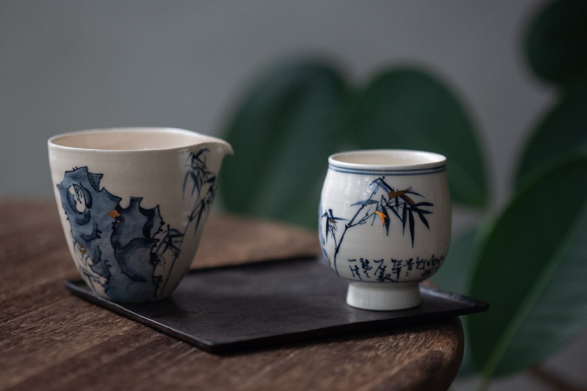 gilded qinghua teacup bamboo flower tea 5 25 5 | BITTERLEAF TEAS