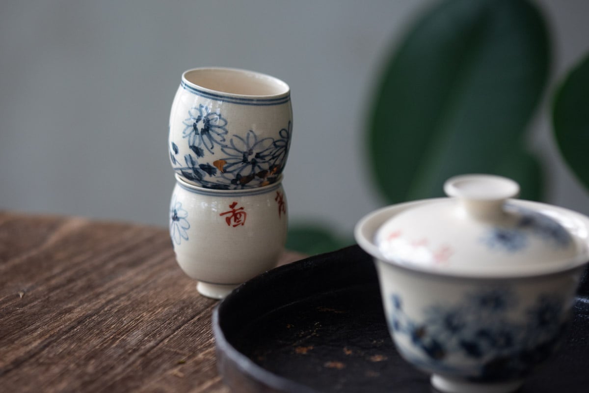 gilded qinghua teacup bamboo flower tea 5 25 8 | BITTERLEAF TEAS